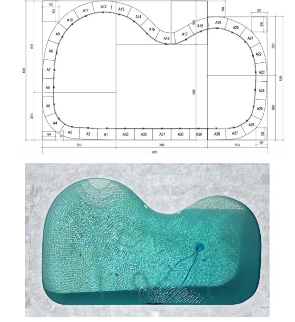 Curved pool and cad drawing Curved pool coping Melbourne installation